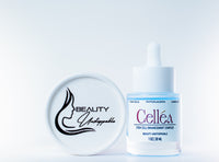 Cosmetic product with 'Beauty Unstoppable' logo and 'Celles' bottle on a light background