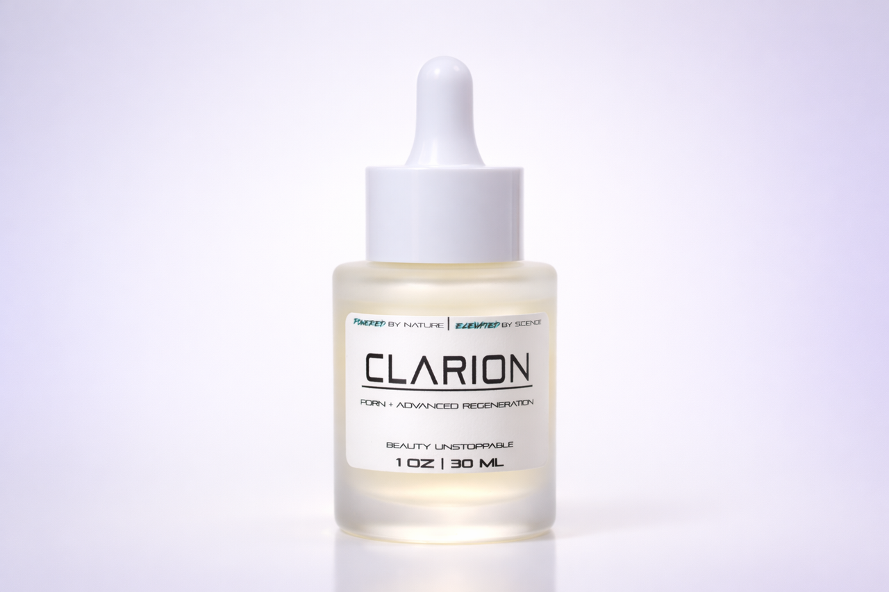 Clarion skincare dropper bottle on a white background