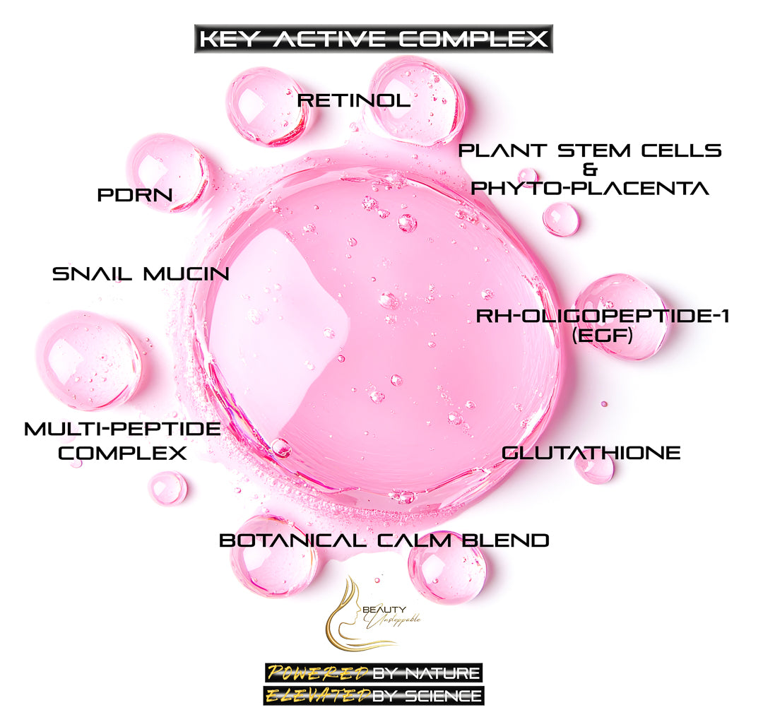 Diagram of a key active complex with pink liquid droplets and text labels on a white background.