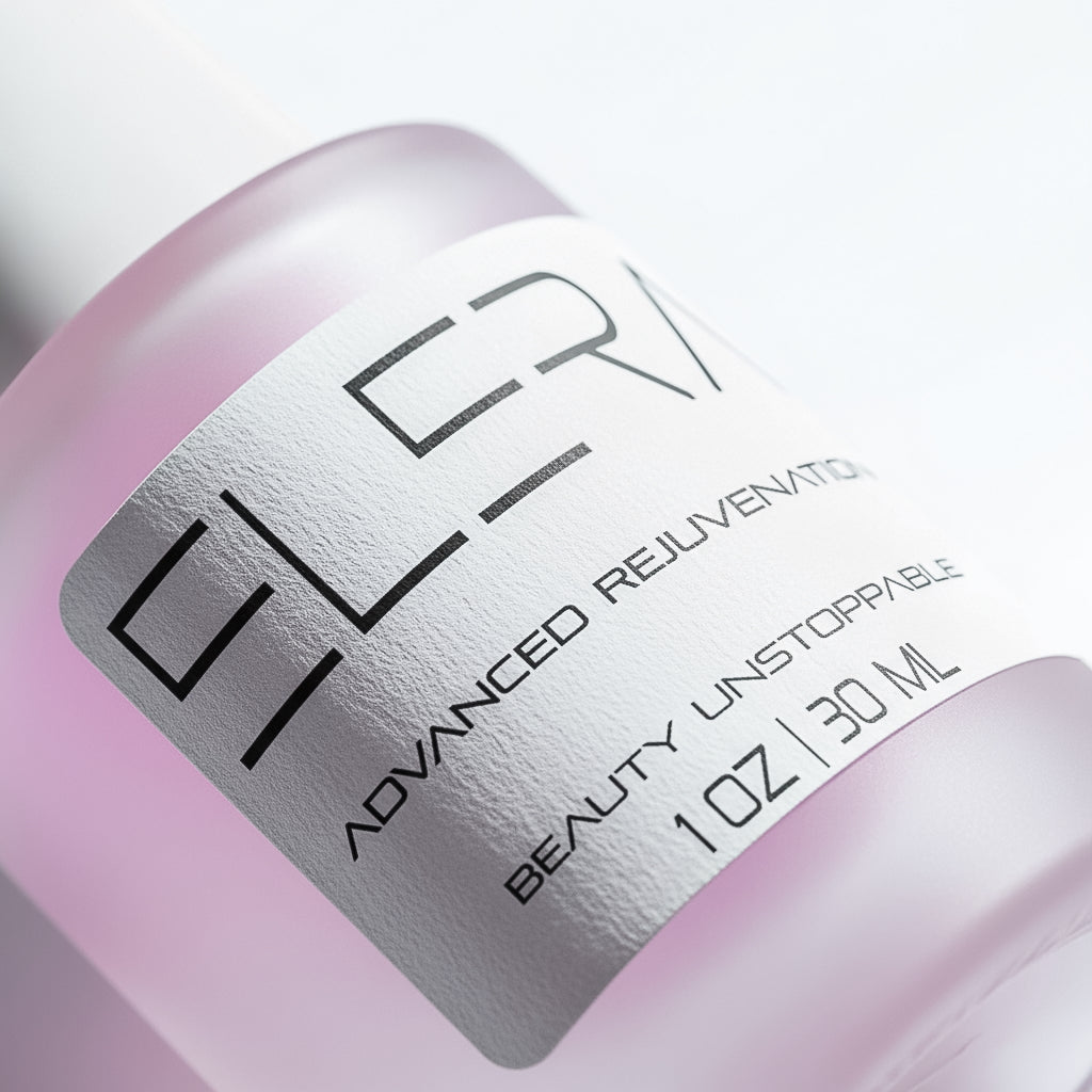 Close-up of a skincare bottle labeled 'Cler' with product details.