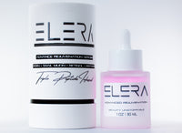 ELERA skincare products including a serum and a dropper bottle on a white background
