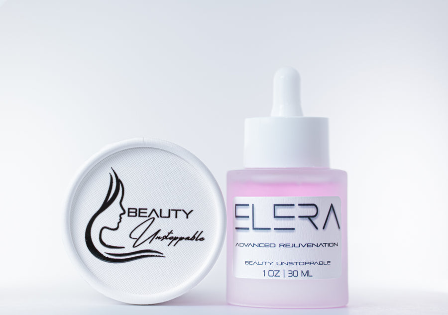 Beauty product packaging with 'Elera' and 'Beauty Unstoppable' branding on a white background