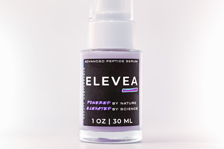 Elevea serum bottle on a white background